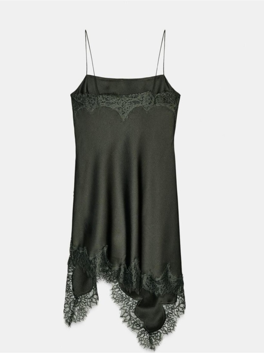 Zara NWT satin lace camisole dress dark green 5919/216 - Picture 2 of 5